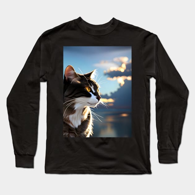 Cat with Clouds - Modern Digital Art Long Sleeve T-Shirt by Ai-michiart